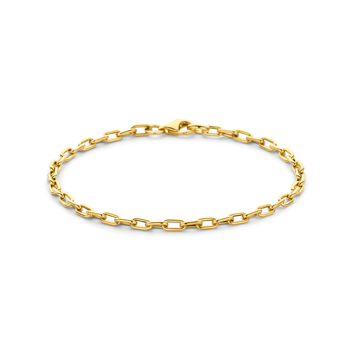 Bracelet en or jaune 14K de 3 mm de large et 18 cm de long, avec maillons ovales.