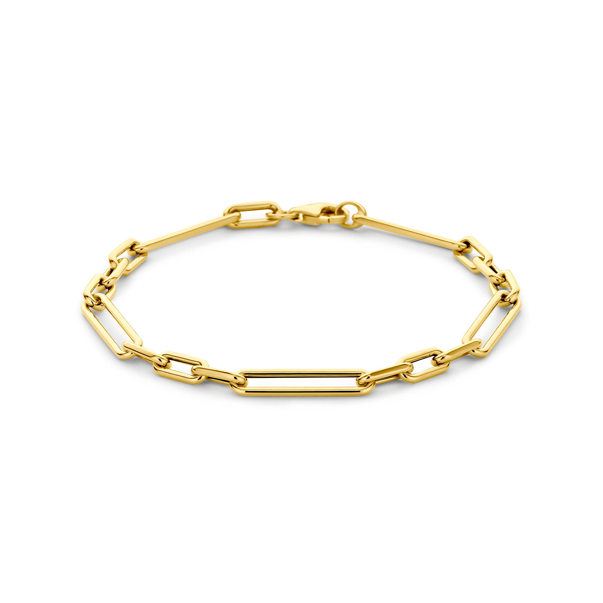 Bracelet en or jaune 14K, maillons de 4,3 mm, longueur de 19 cm.