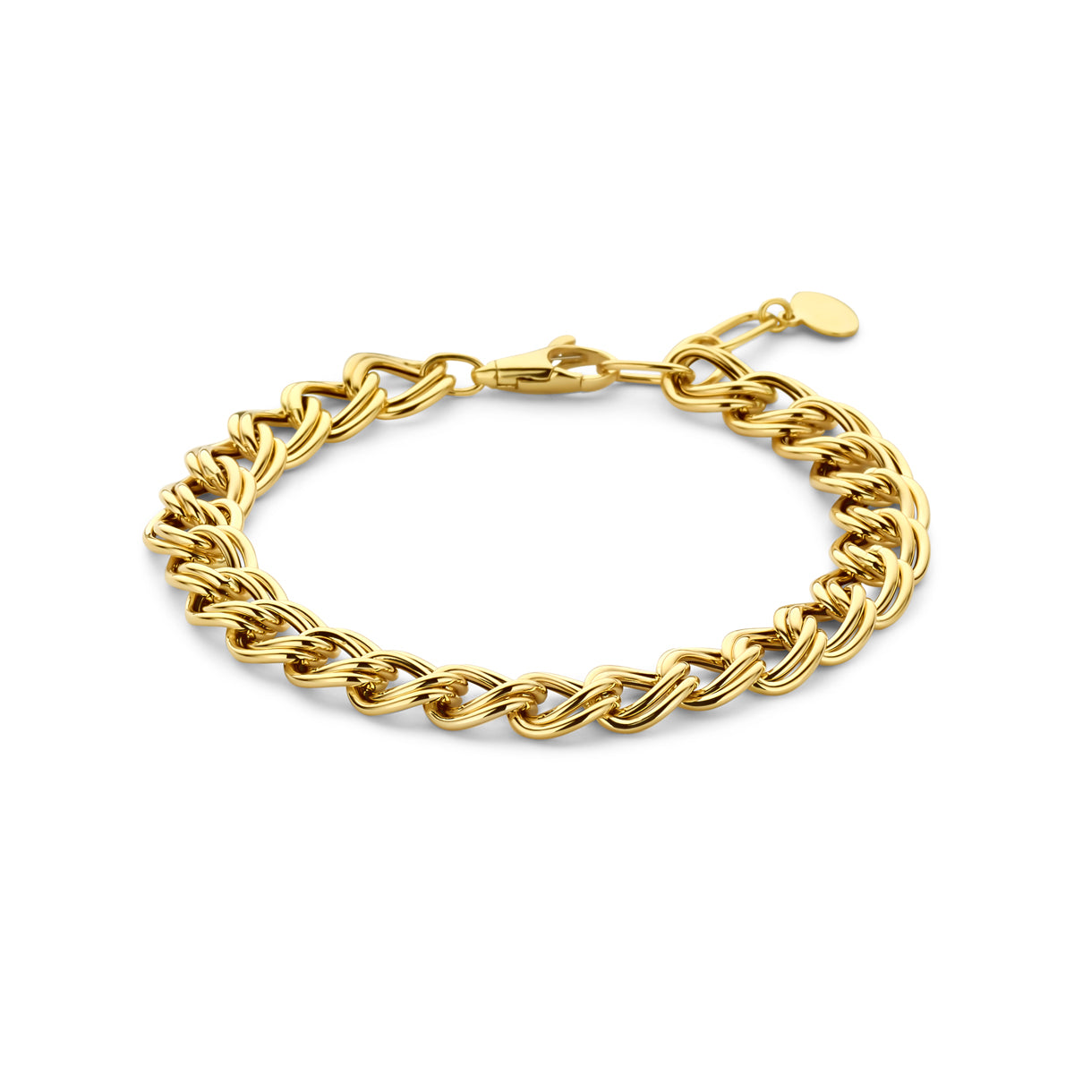Bracelet gourmette en or jaune 14K, 8 mm de large, longueur 17 + 2 cm.