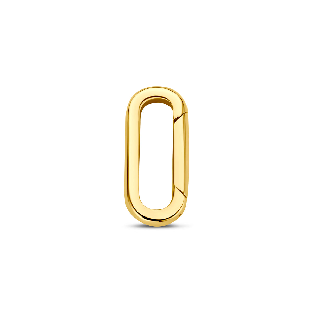 Connecteur en or jaune 14 carats de 10 mm, forme ovale avec une finition lisse.