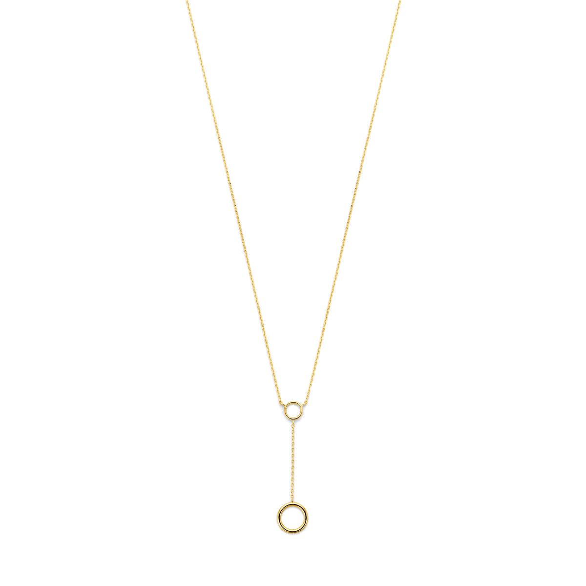Collier en or jaune 14K avec un pendentif en forme de cercle, longueur ajustable de 40 à 44 cm.
