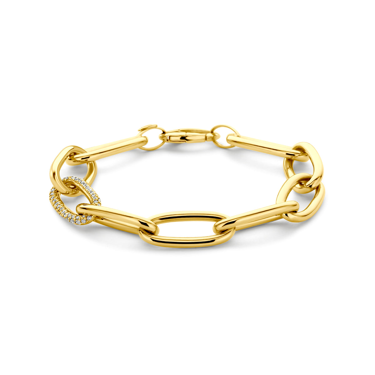 Bracelet en or jaune 14K avec un diamant lab grown de 1,22 ct, maillons de 10,8 mm.