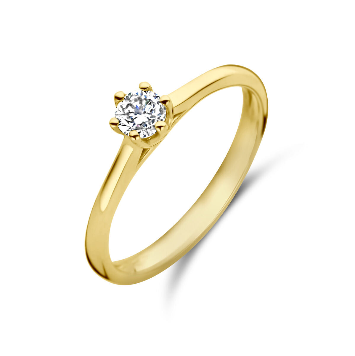 Bague en or jaune 14K avec un diamant de 0,20 ct, serti de manière classique.
