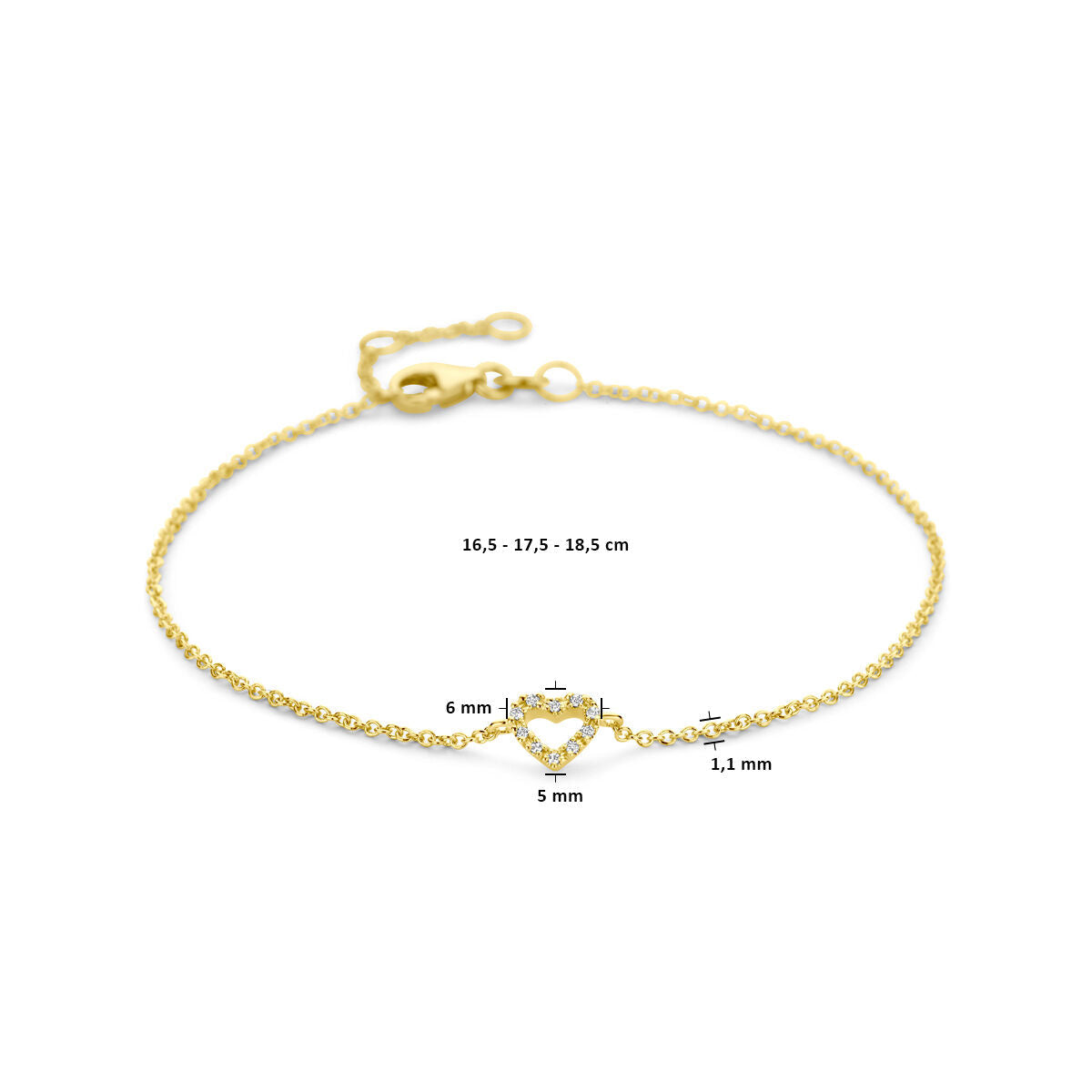 Bracelet en or pour femme cœur et diamant 14K