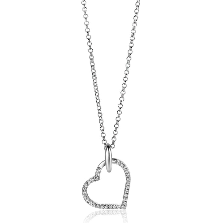 De Zinzi Hangers Zilver Zih2447 ketting van Zinzi heeft een delicate zilveren ketting en een luxe hartvormige hanger omlijnd met fonkelende witte zirkonia, voor een elegante en minimalistische look.