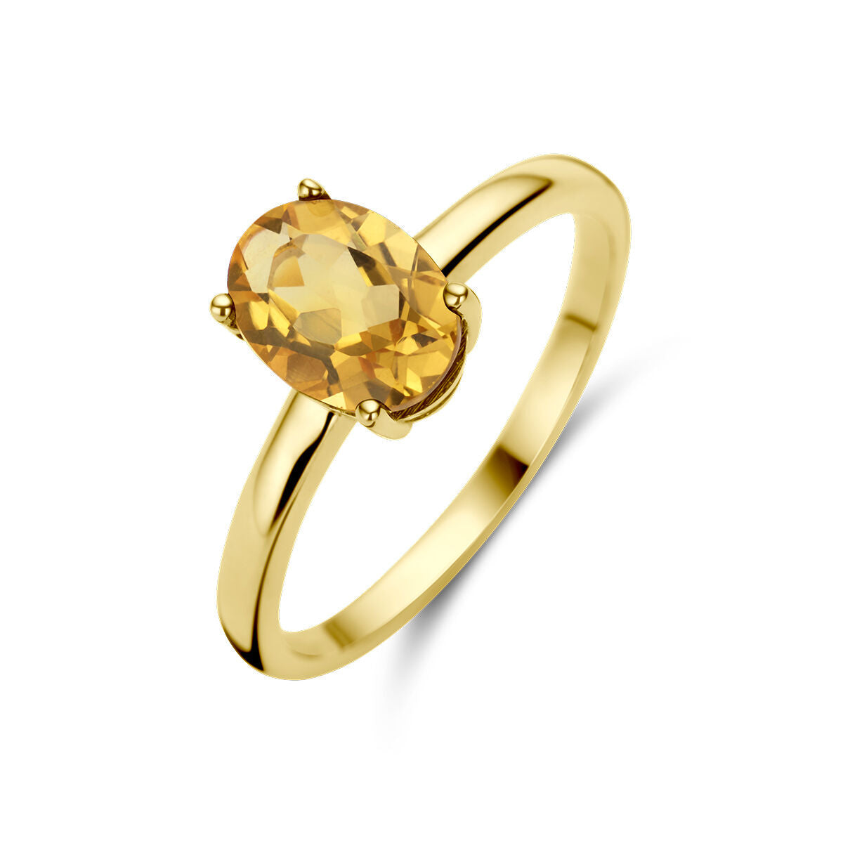 Bague en or jaune 14K avec une pierre ovale de citrine.