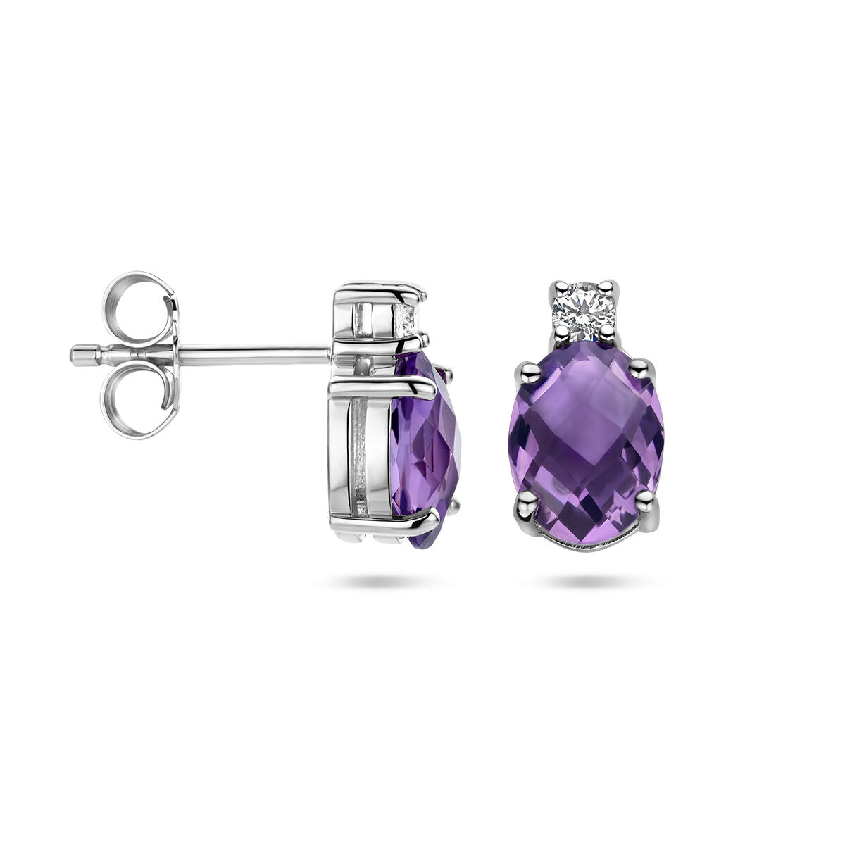 puces d'oreilles améthyste et zircone argent rhodié