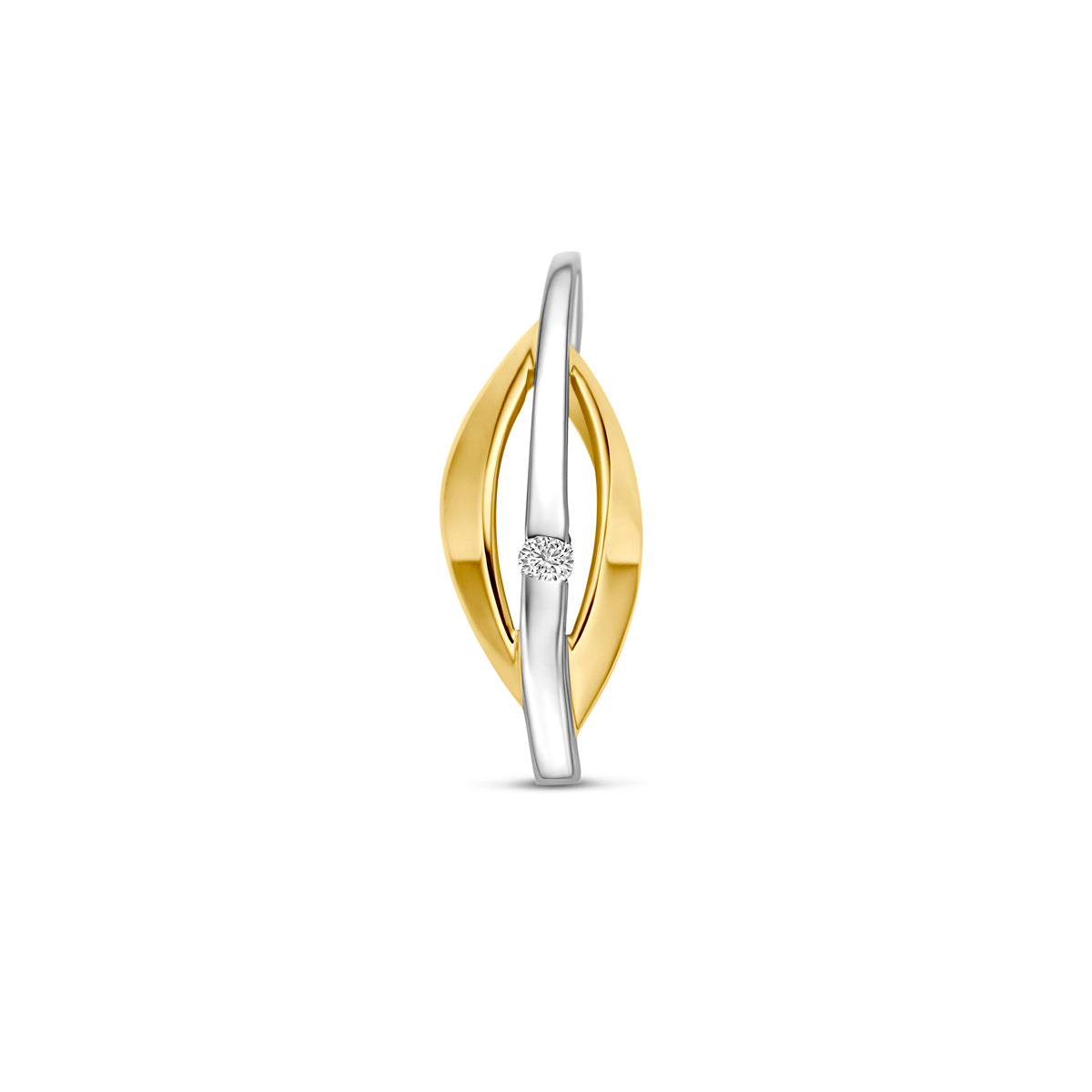 pendentif en or bicolore 14K, avec un diamant lab grown de 0,03 ct, forme ovale.