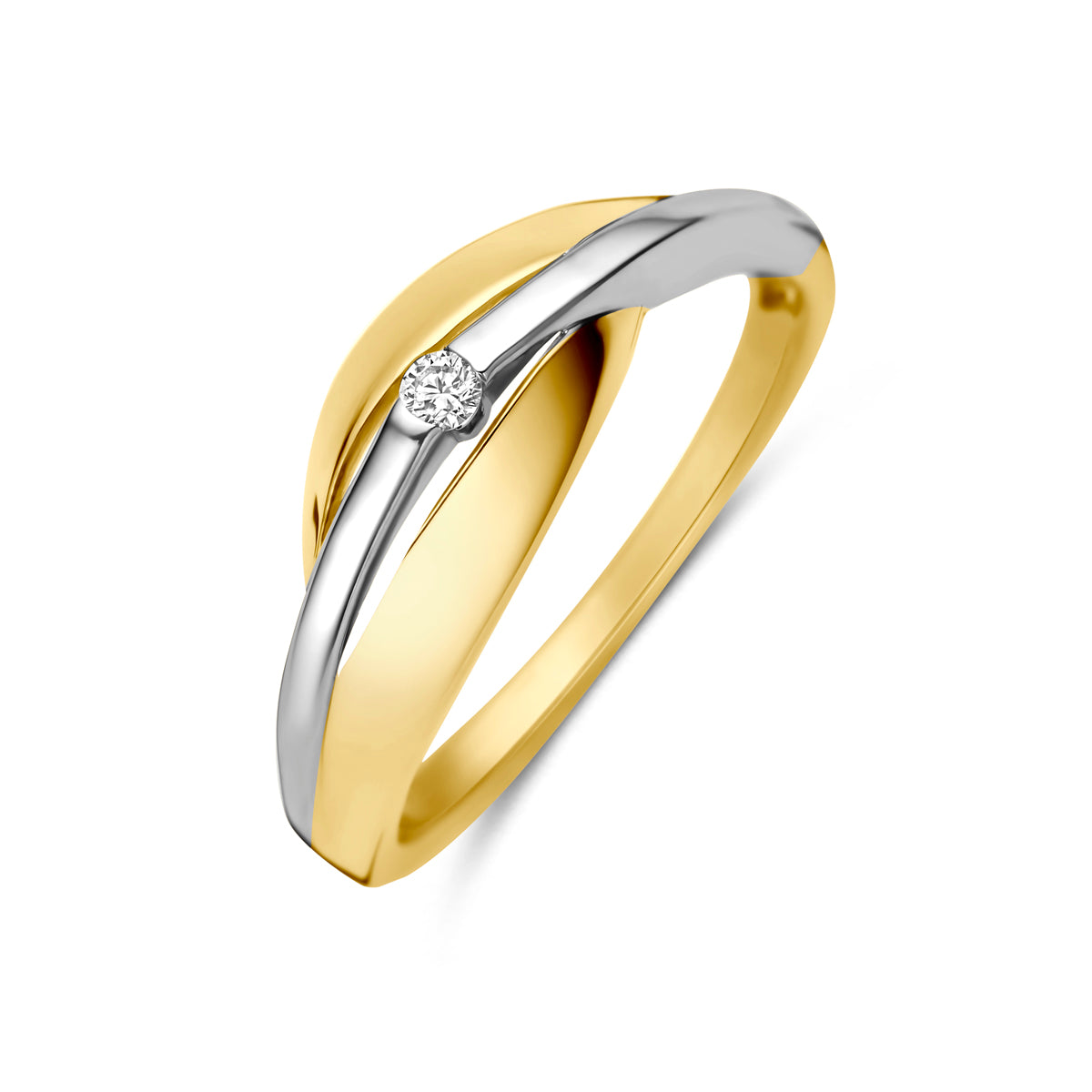 Bague en or bicolore jaune et blanc avec un diamant lab grown de 0,03 ct.