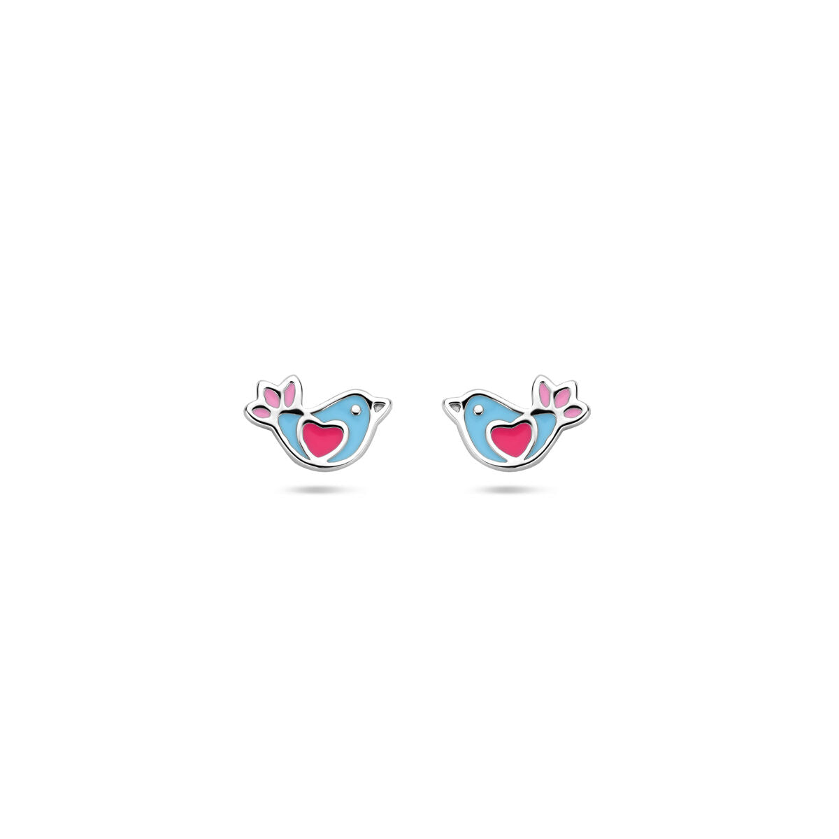 Boucles d'oreilles en argent rhodié avec émail, représentant des oiseaux colorés de 5 mm.