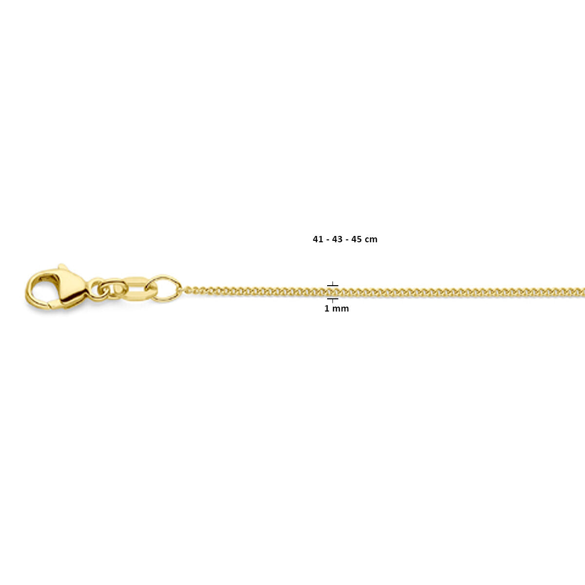 collier gourmette 4 côtés taillés 1,0 mm 41 - 43 - 45 cm or jaune 18K