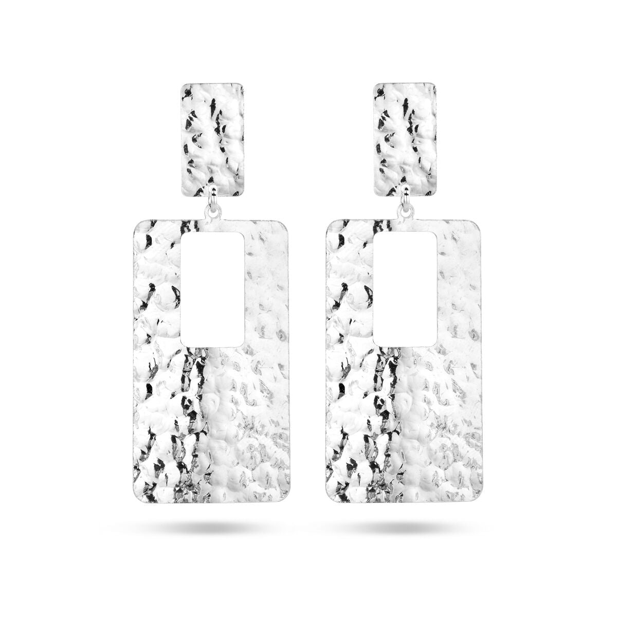 boucles d'oreilles rectangulaires martelées argent rhodié