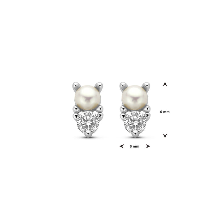 oorknoppen parel en zirkonia zilver gerhodineerd