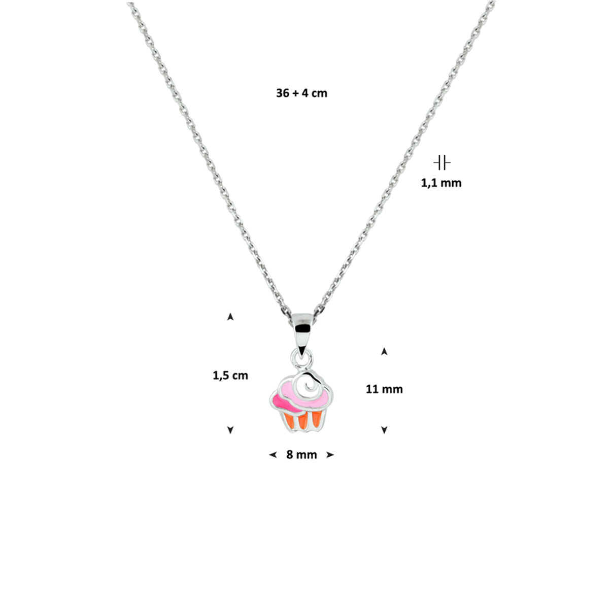collier cupcake 36 + 4 cm argent rhodié