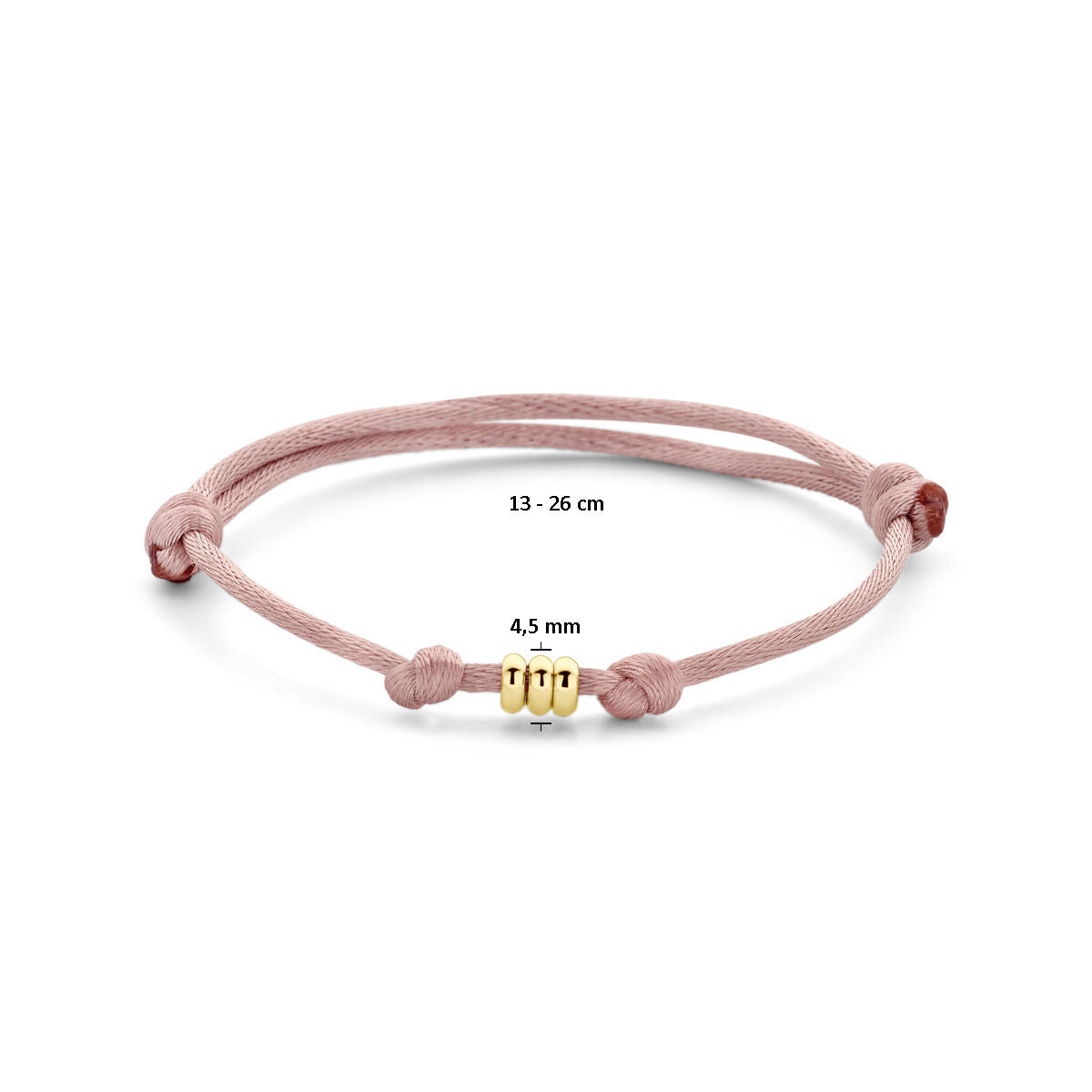 bracelet satin rose doux 13 - 26 cm or 14K avec caoutchouc/nylon/cuir