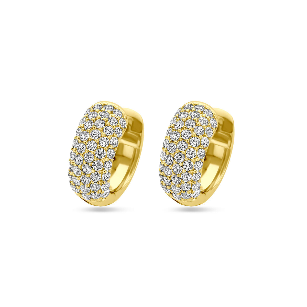 Boucles d'oreilles dorées avec zircons, forme rectangulaire et finition brillante.