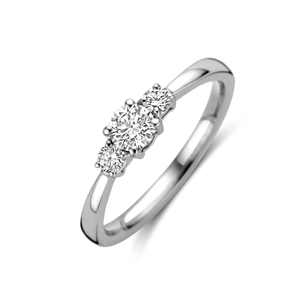 Bague trilogie en or blanc 14K avec trois diamants lab-grown de 0,46 ct H SI.