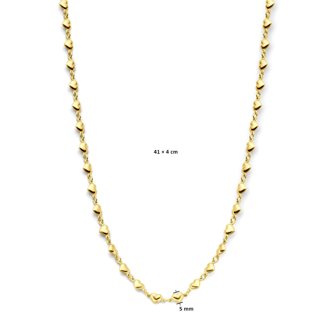collier hartjes 41 + 4 cm 3 micron zilver verguld (geel)