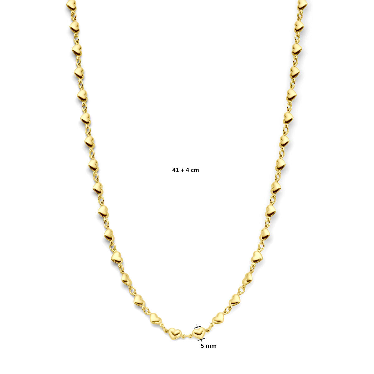 collier cœurs 41 + 4 cm 3 microns plaqué or jaune