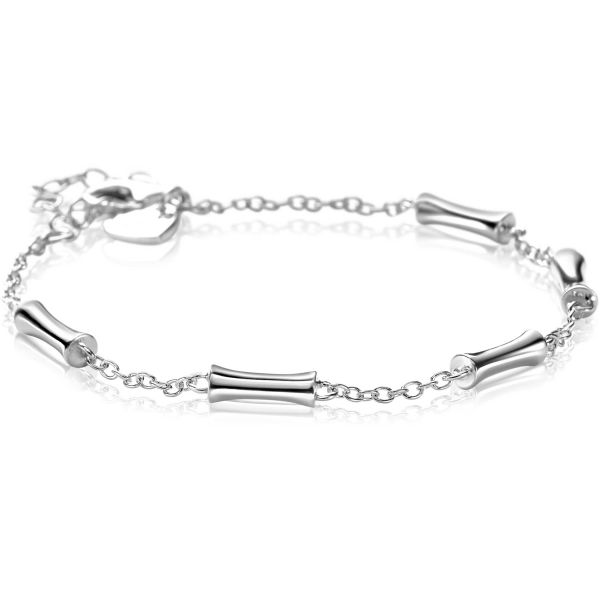 Bracelet en argent avec des éléments en forme de barres, longueur ajustable de 17 à 20 cm.