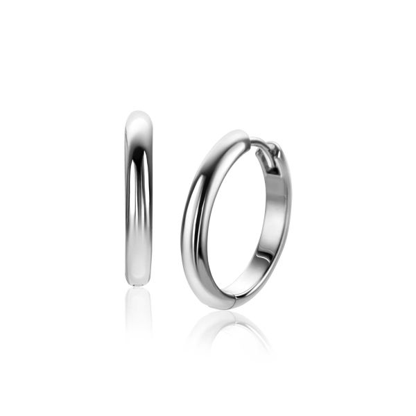 Boucles d'oreilles en argent, de forme ronde et lisse, avec un fermoir.