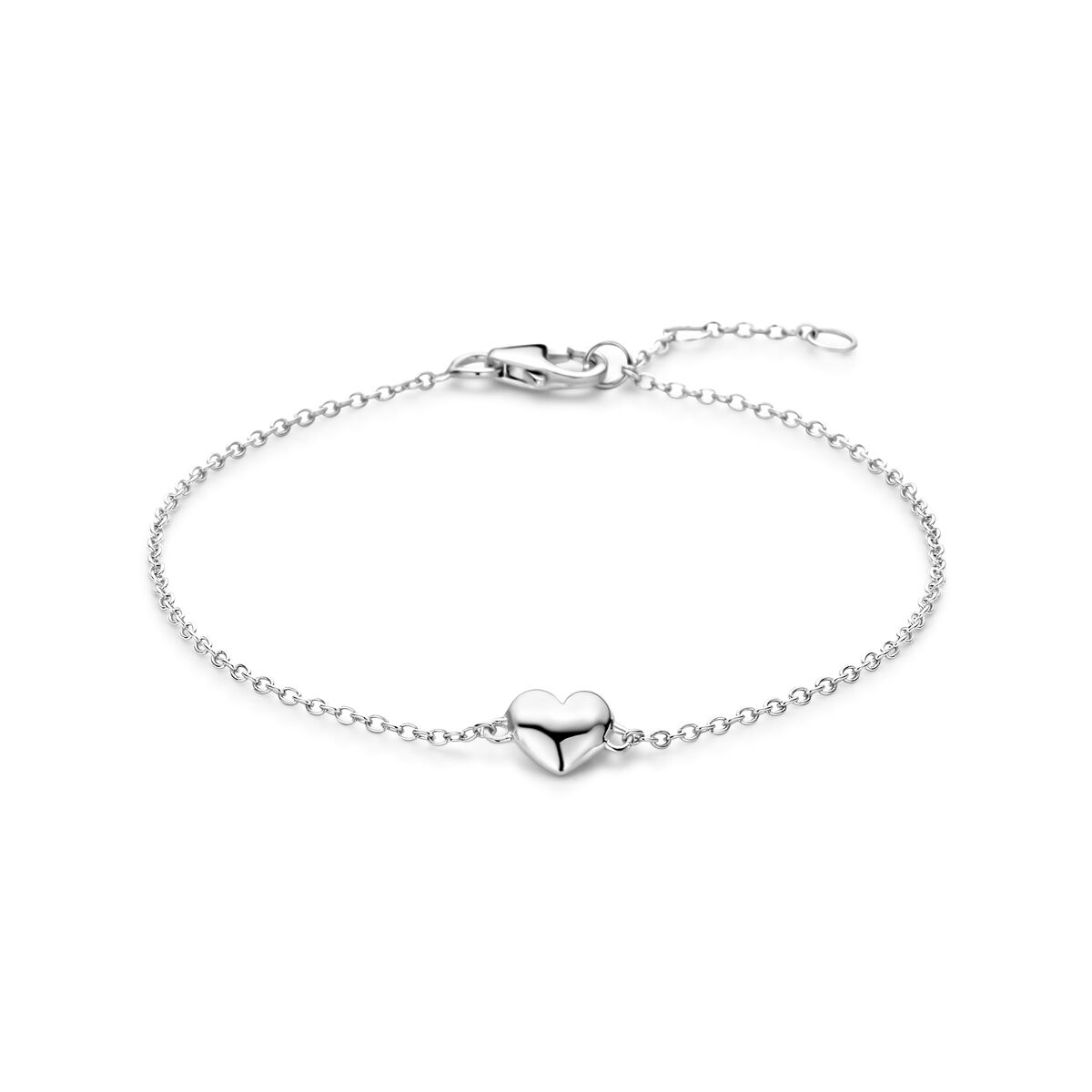 Bracelet en argent rhodié avec un pendentif en forme de cœur.