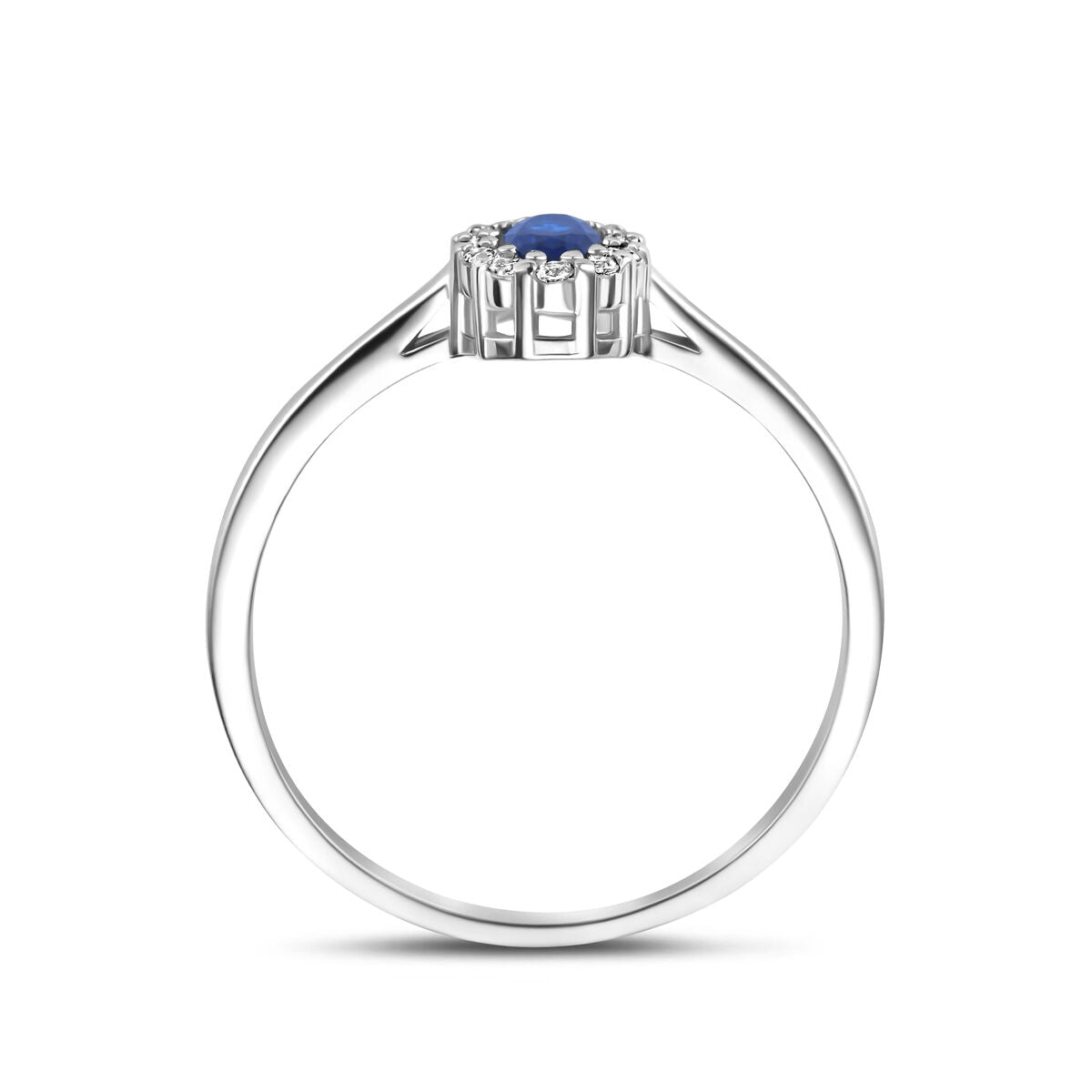 Bague pour femme en argent rhodié avec saphir et zircone - taillé en ovale