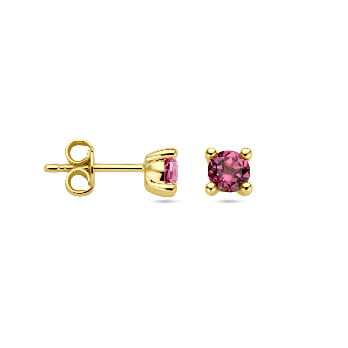 puces d'oreilles en rhodolite rose en or jaune 14K
