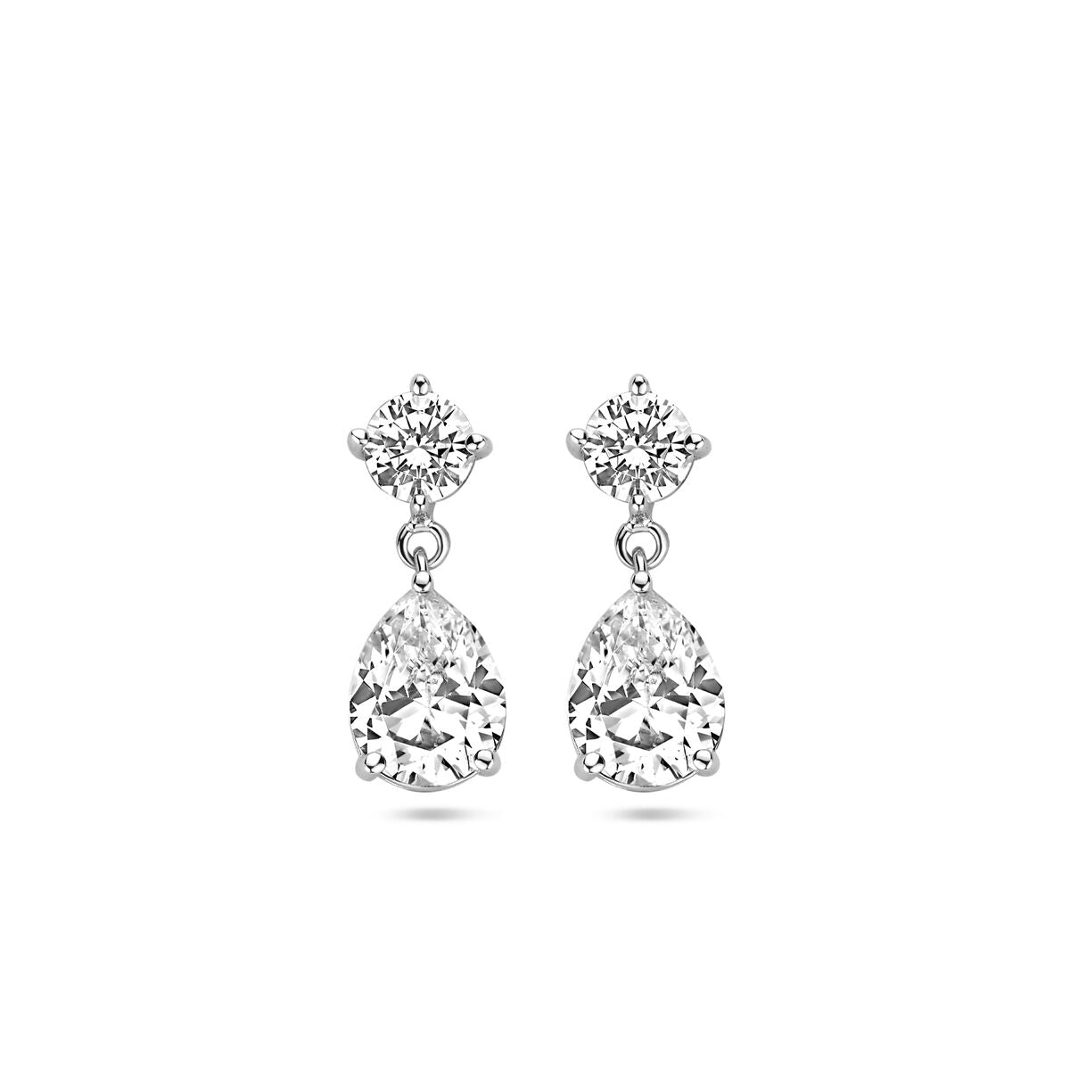 Boucles d'oreilles en argent rhodié avec zirconia, forme en goutte, 20 mm de long.