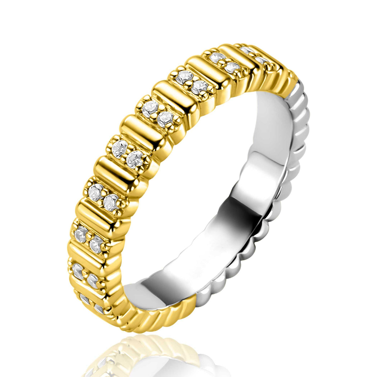 Bague en argent avec des éléments dorés et des zircons.