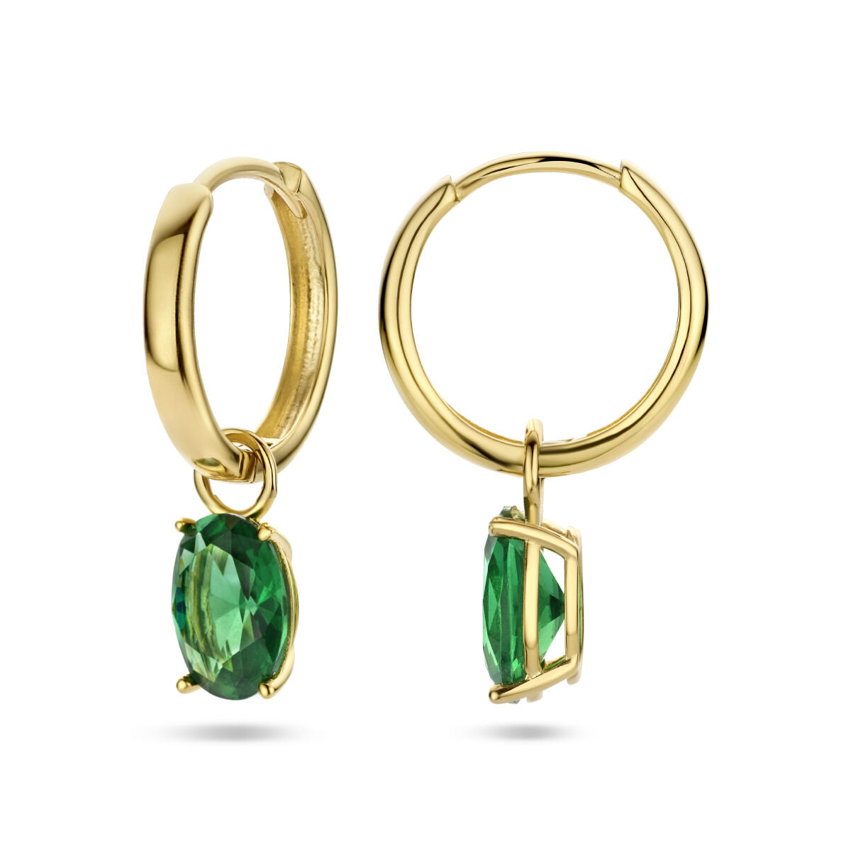 créoles pendentif vert zircone 14K or jaune