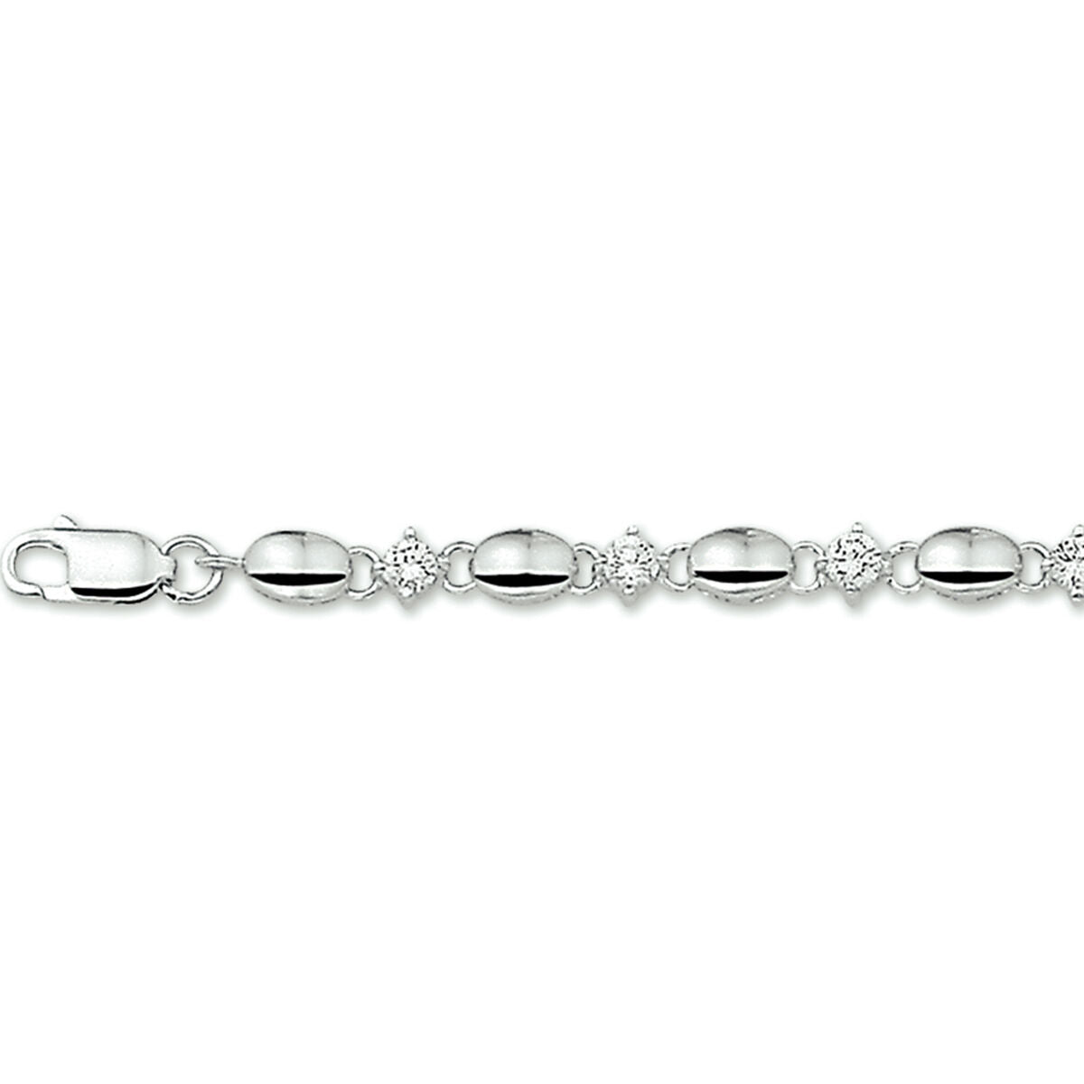 Bracelet en argent rhodié avec des zircons, maillons ovales de 4,5 mm, longueur de 18,5 cm.