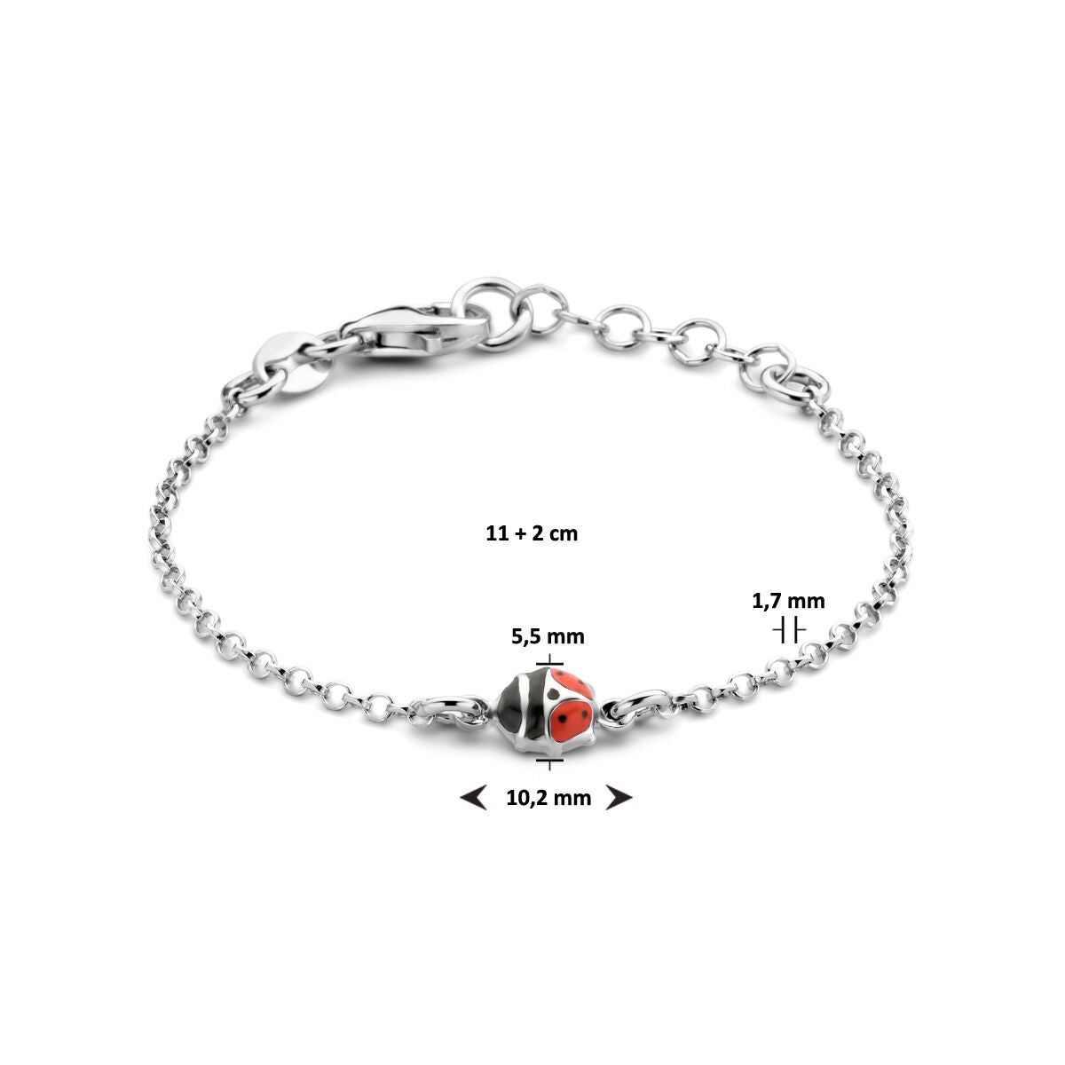 bracelet coccinelle 11 + 2 cm argent rhodié