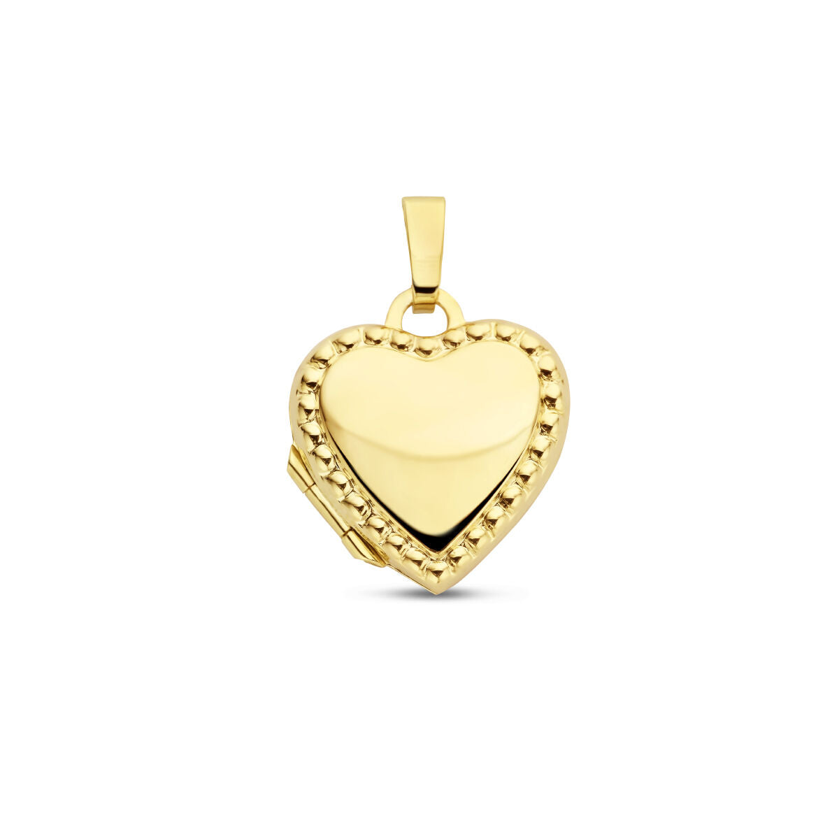 Medaillon in de vorm van een hart van 14K geelgoud met bolletjesrand.