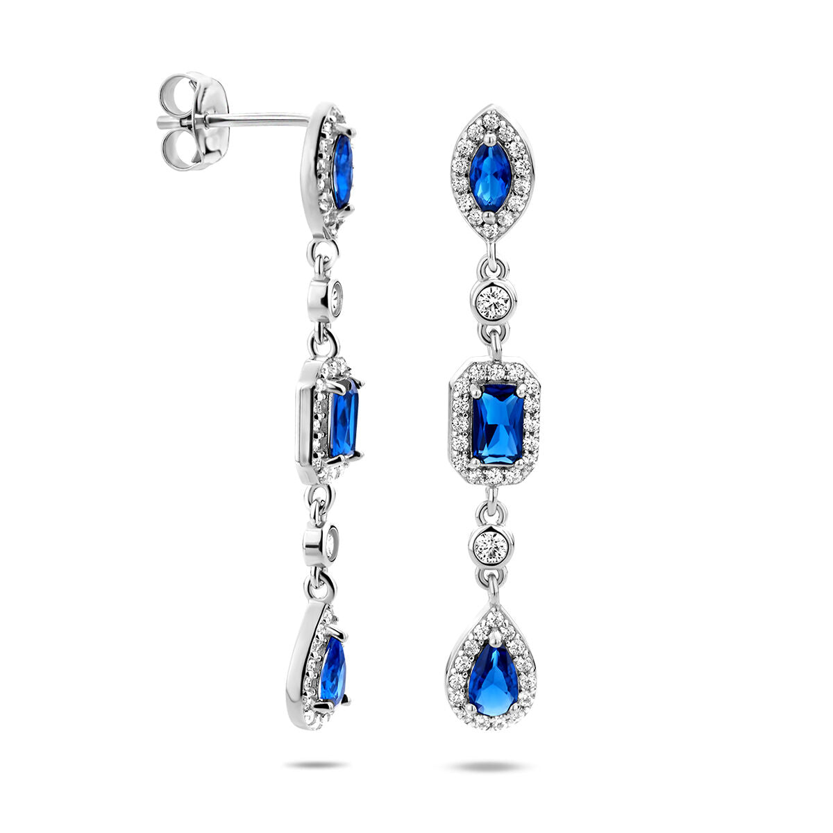boucles d'oreilles saphir blanc et bleu zircone argent rhodié