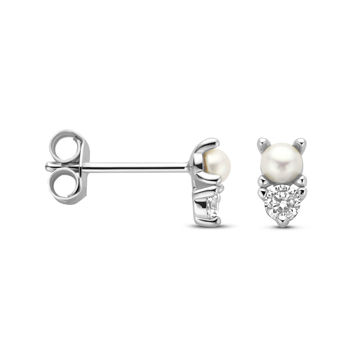 puces d'oreilles perle et zircone argent rhodié