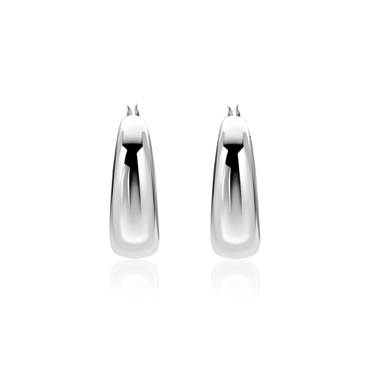 Boucles d'oreilles en argent avec une forme allongée et une finition brillante.