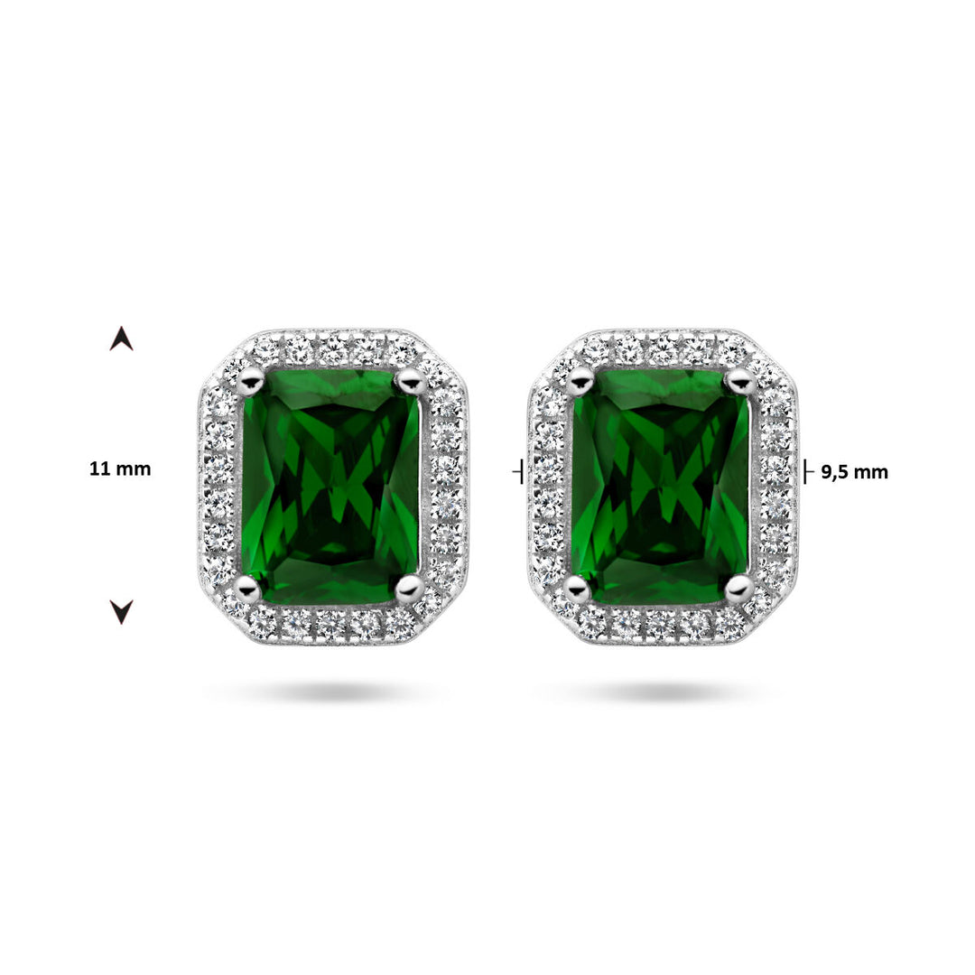 oorknoppen groen en wit zirkonia halo zilver gerhodineerd