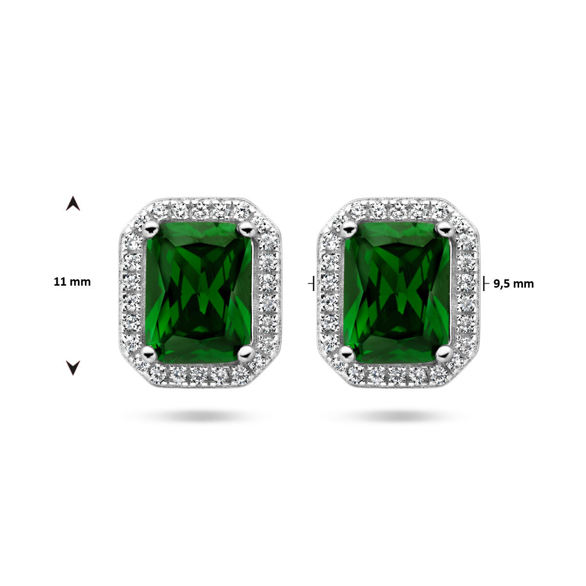 puces d'oreilles zirconia vert et blanc halo argent rhodié