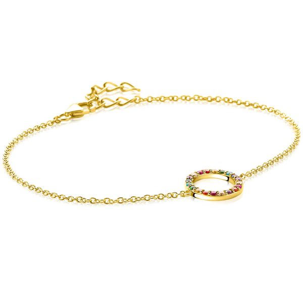 Bracelet en argent avec un cercle orné de pierres multicolores.