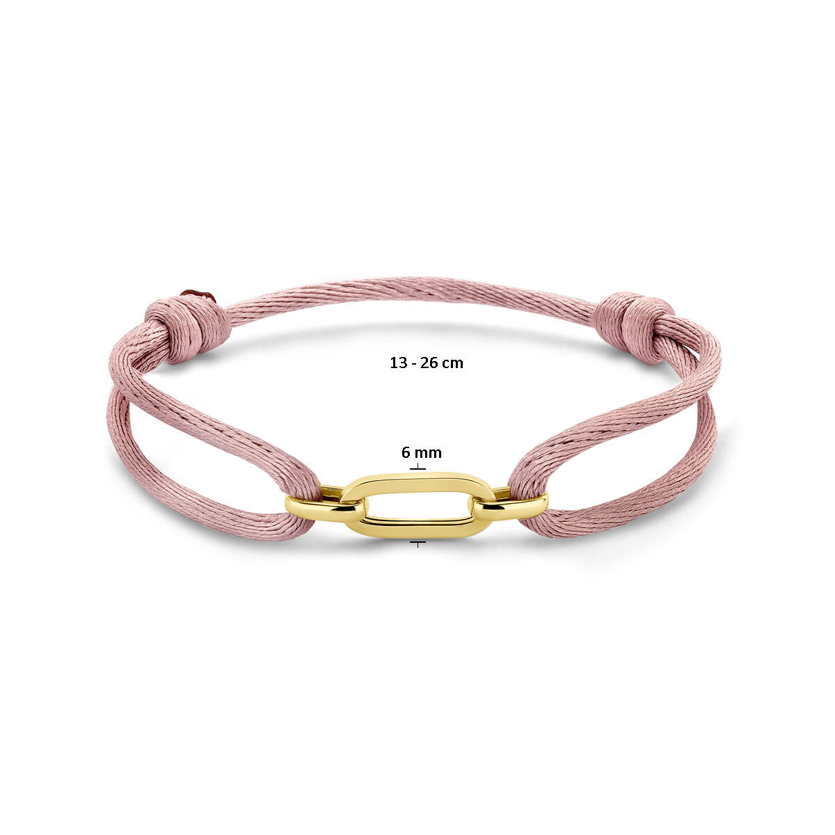 bracelet satin rose doux 13 - 26 cm or 14K avec caoutchouc/nylon/cuir