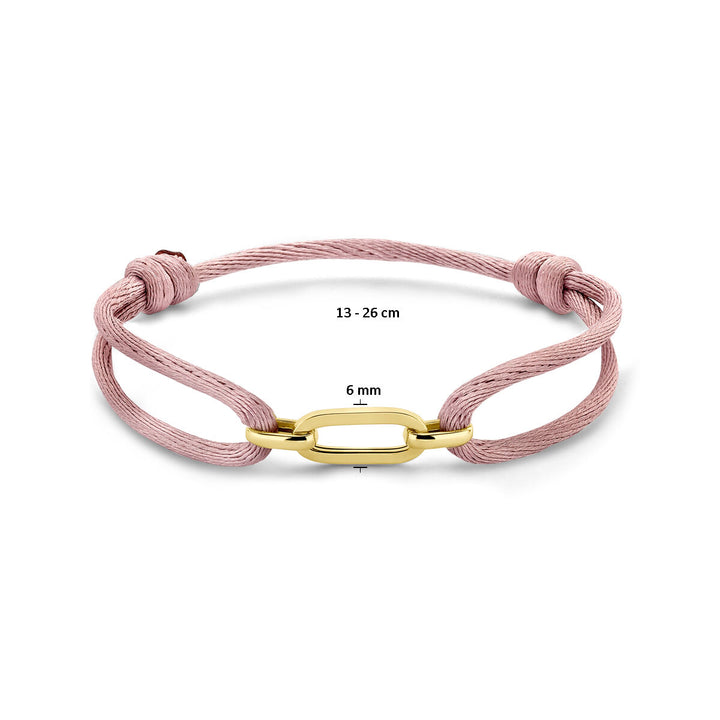 armband satijn zacht roze 13 - 26 cm 14K goud met rubber/nylon/leer