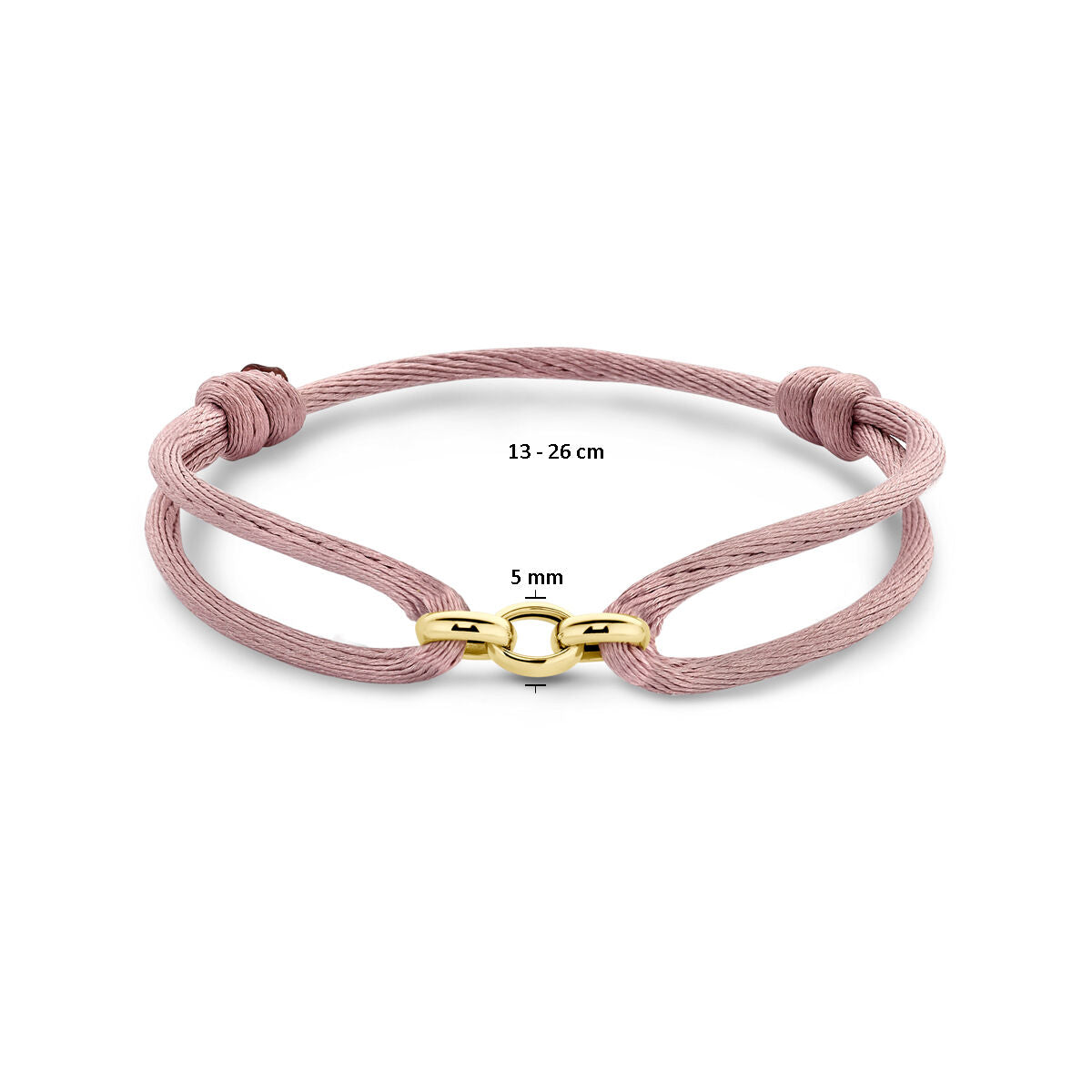bracelet satin rose doux 13 - 26 cm 14K or avec caoutchouc/nylon/cuir