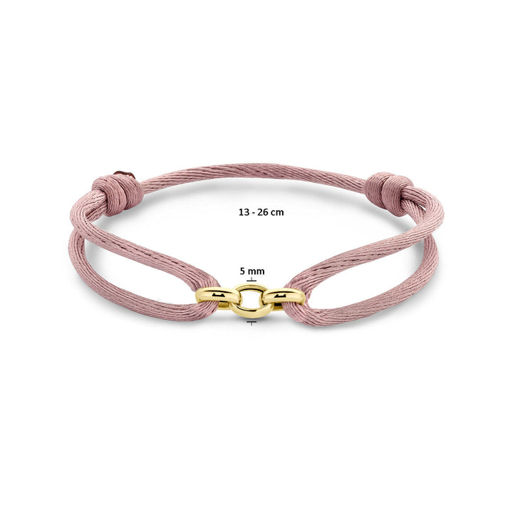 armband satijn zacht roze 13 - 26 cm 14K goud met rubber/nylon/leer