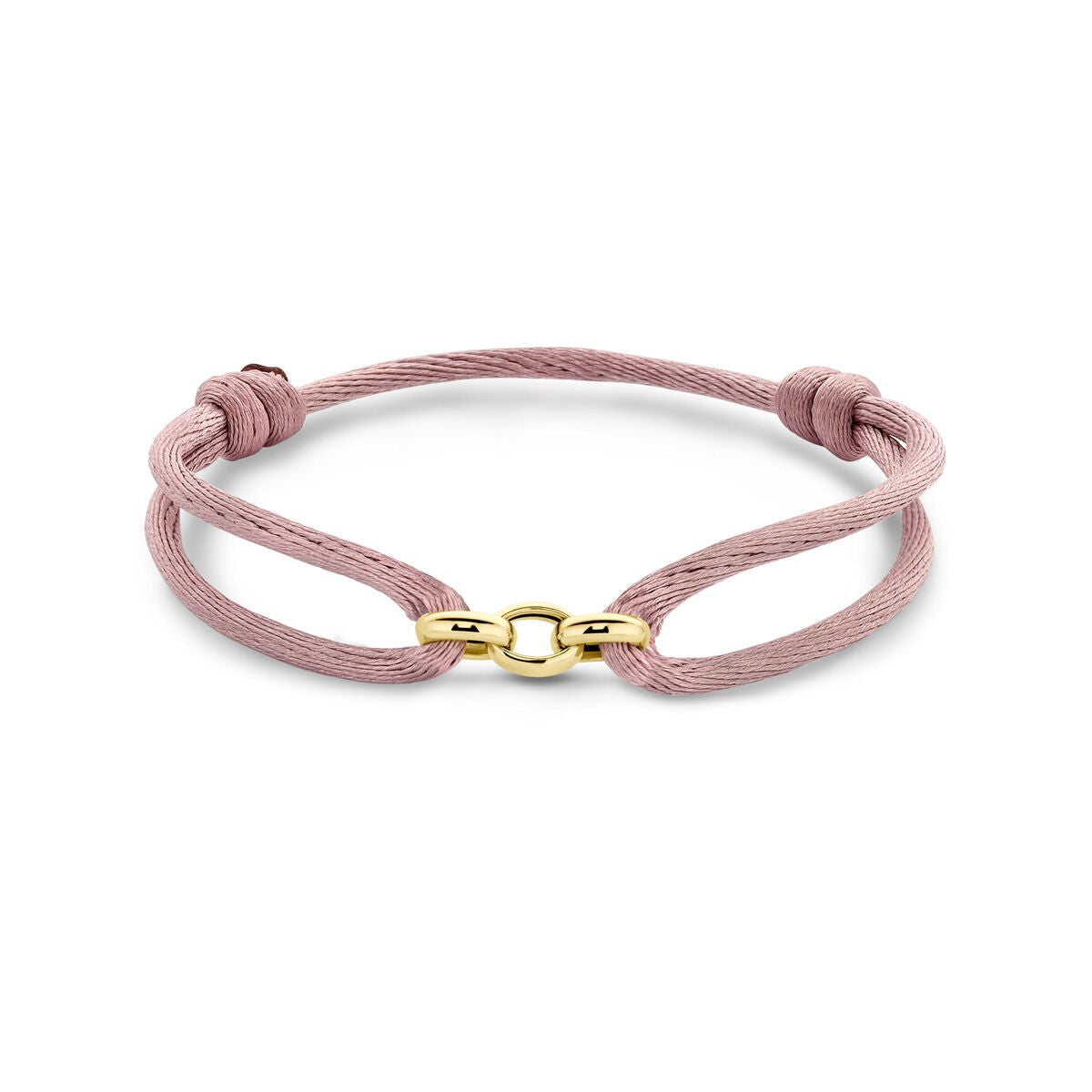 Bracelet en satin rose doux de 13 à 26 cm avec fermoir en or 14K et détails en caoutchouc/nylon/cuir.