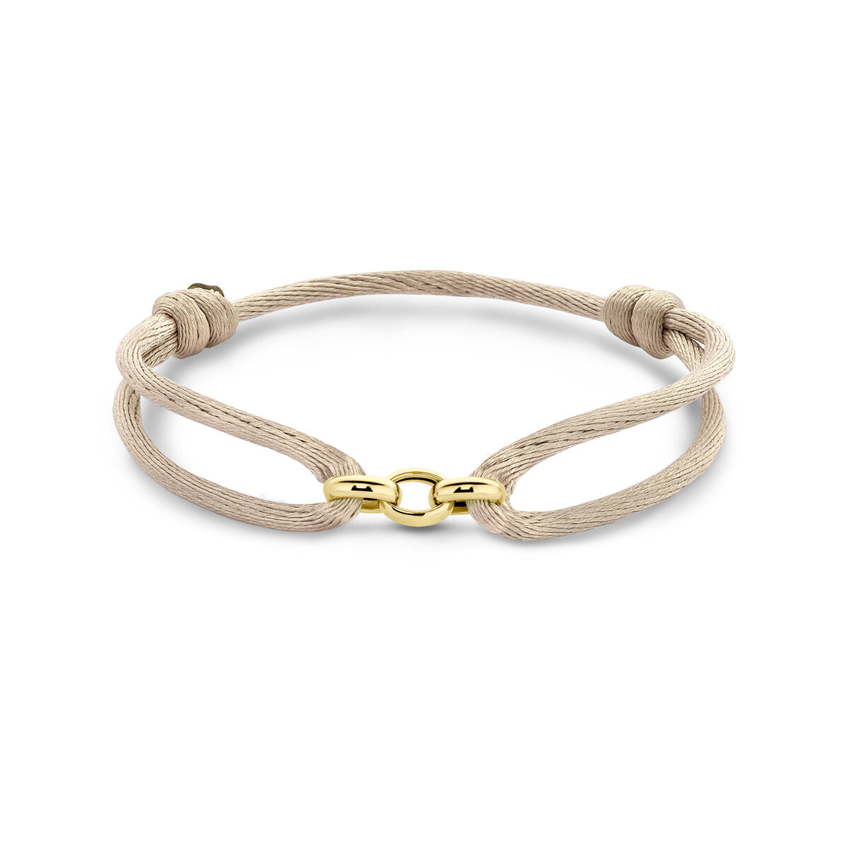 Bracelet en satin beige avec fermoir en or 14K et détails en caoutchouc/nylon/cuir.