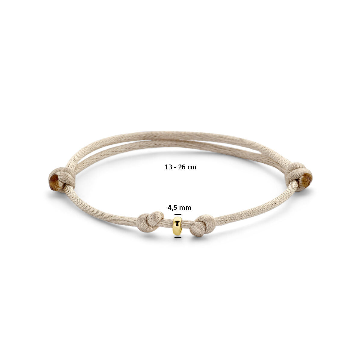 bracelet satin beige 13 - 26 cm 14K or avec caoutchouc/nylon/cuir