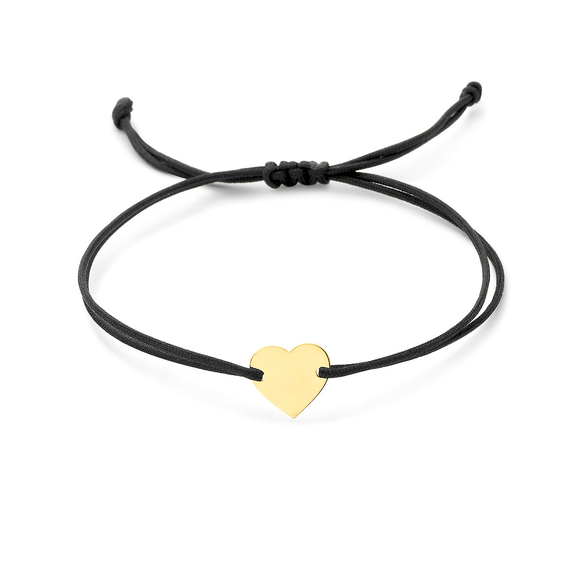 Bracelet en polyester noir avec un pendentif en cœur en or 14K.