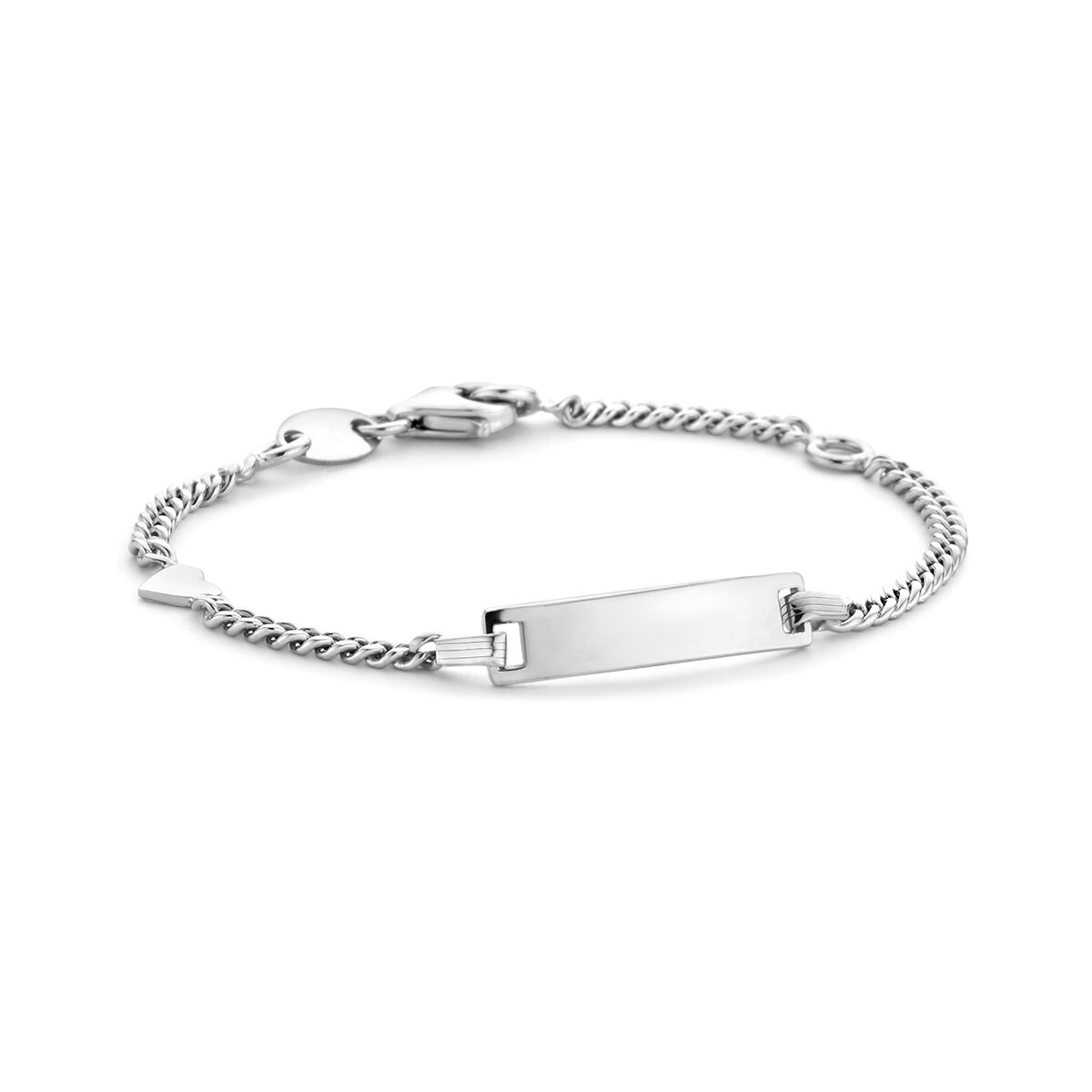 Bracelet gourmet en argent rhodié avec plaque gravable de 4,2 mm, longueur de 11 à 13 cm.