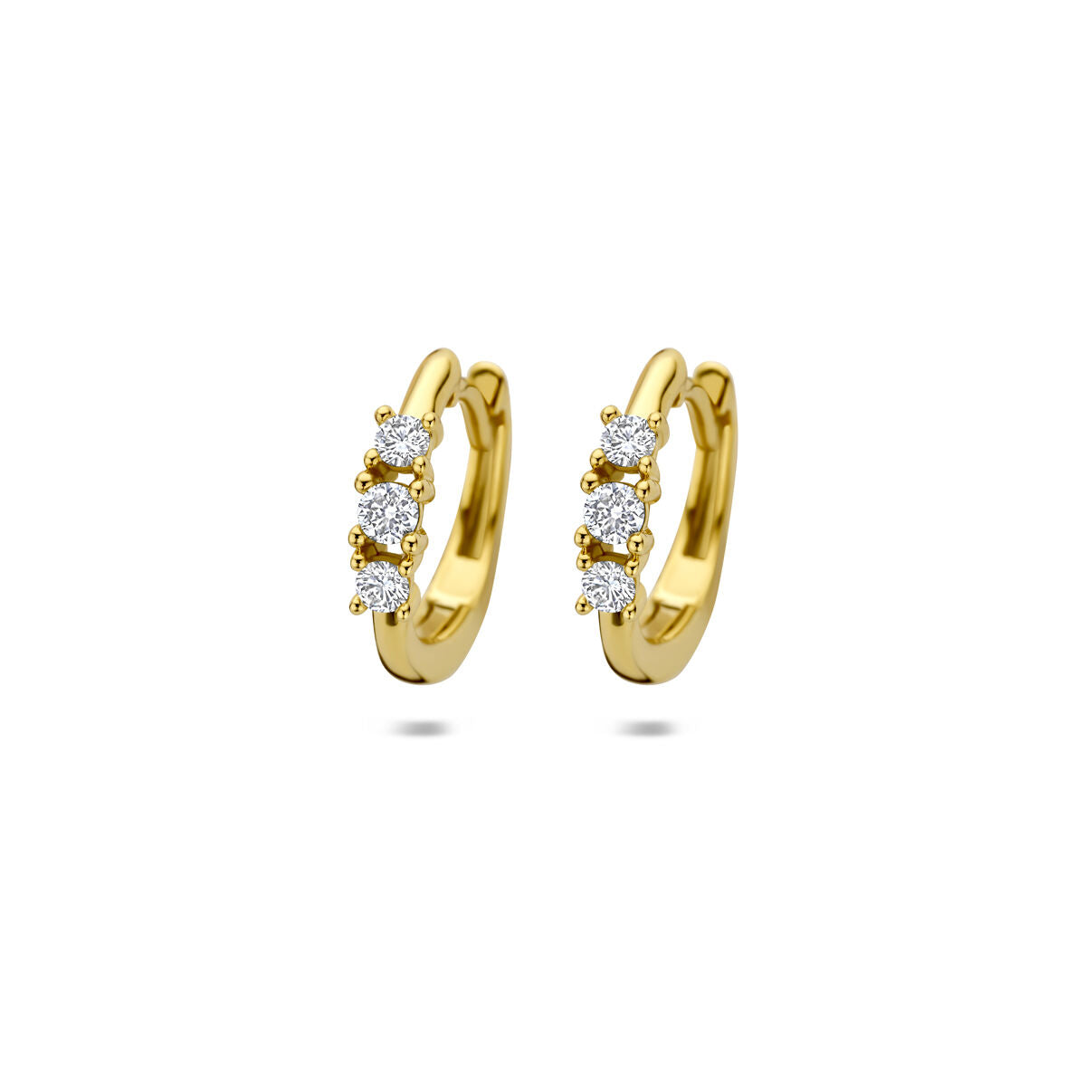 Boucles d'oreilles en or jaune 14 carats avec diamants cultivés en laboratoire, design arrondi.